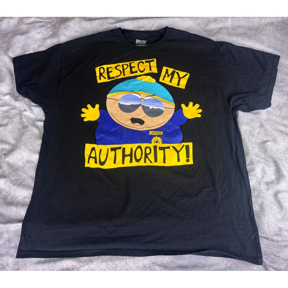 South Park Cartman Respect My Authority Black Graphic T-Shirt Mens XL Mad Engine